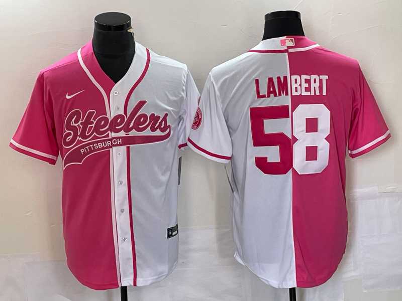 Men%27s Pittsburgh Steelers #58 Jack Lambert Pink White Two Tone With Patch Cool Base Stitched Baseball Jersey->pittsburgh steelers->NFL Jersey